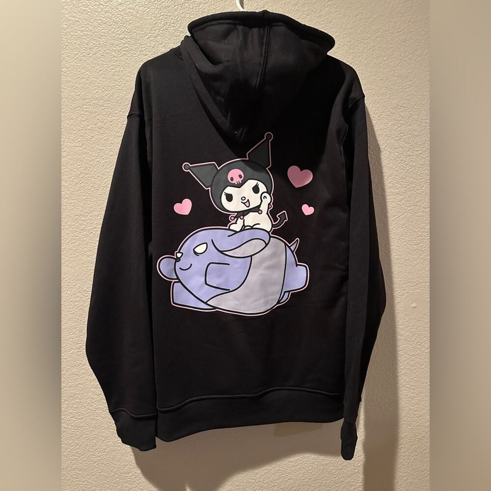 NWOT Sanrio Hello Kitty Kuromi & Baku front & back graphic black hoodie sz L - Picture 3 of 5
